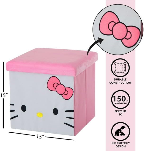Sanrio Hello Kitty Cubo otomano plegable con tapa, organizador de a...