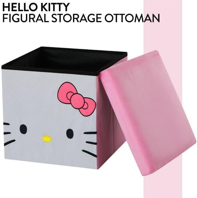 Sanrio Hello Kitty Cubo otomano plegable con tapa, organizador de a...