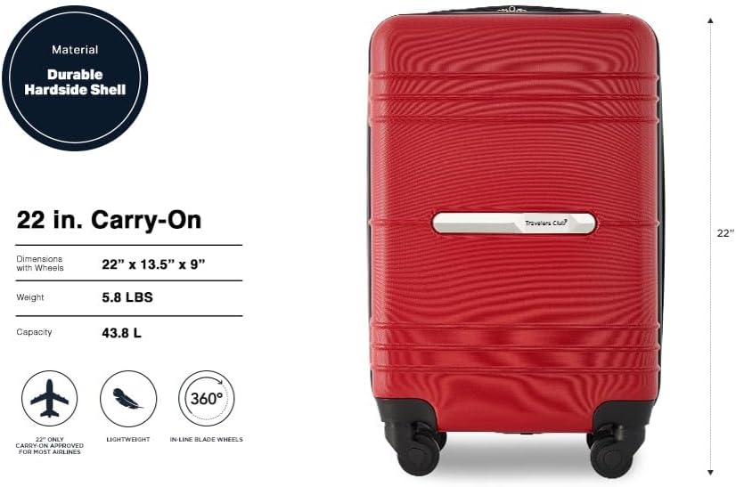 Travelers Club Equipaje de mano Richmond Spinner de 22", Rojo,...