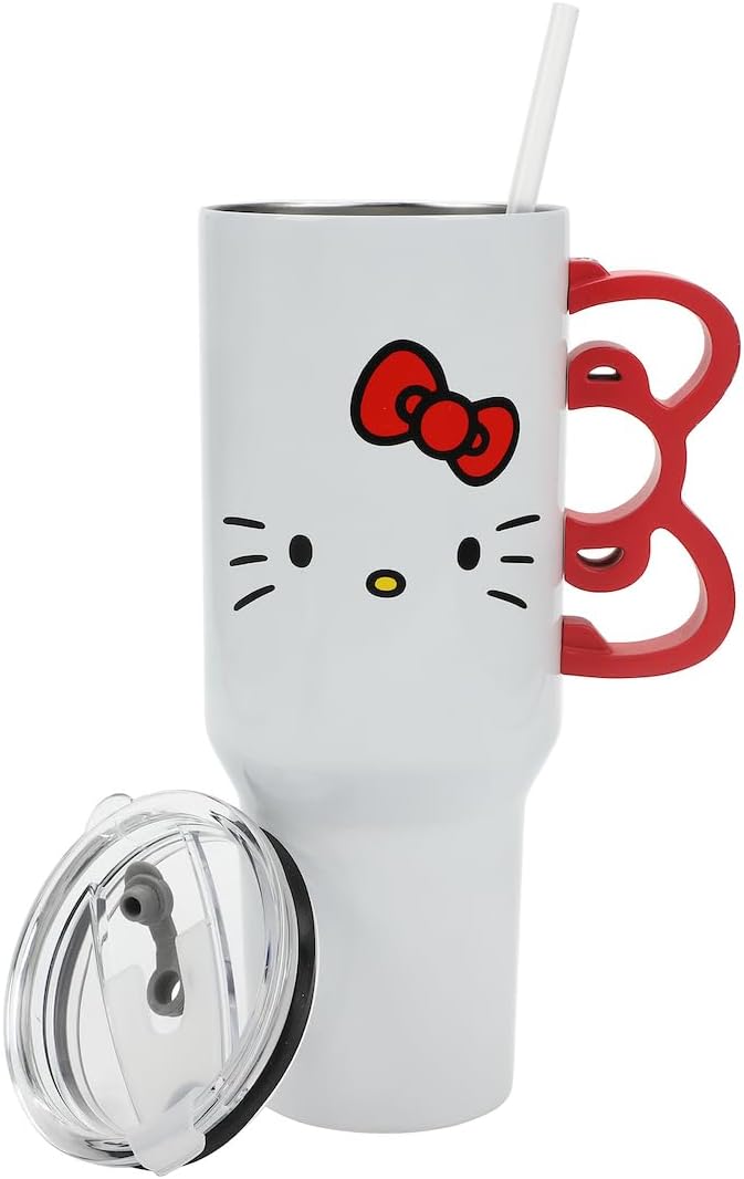 Bioworld Hello Kitty - Vaso de acero inoxidable de 40 onzas con man...