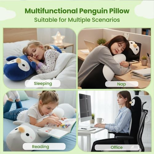 Somao Almohada de peluche de pingüino, animal de peluche de 35.4 pu...