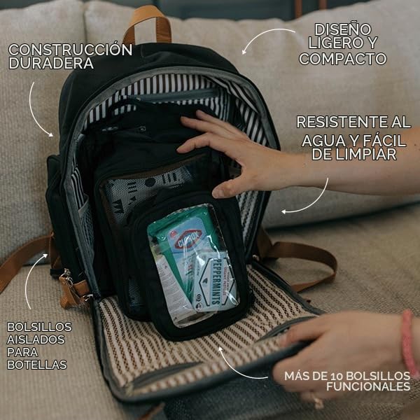 Parker - Mochila para pañales con cremallera completa y bolsillos a...