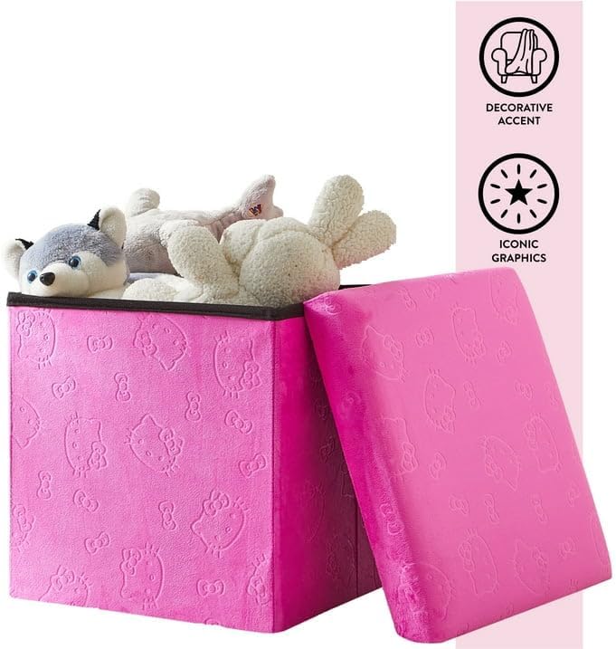 Idea Nuova Sanrio Hello Kitty Cubo otomano plegable con tapa, organ...