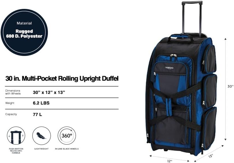 Bolsa de lona con ruedas vertical y múltiples bolsillos Travelers C...