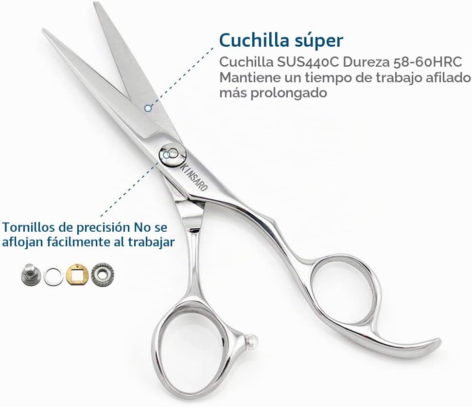 KINSARO Tijeras de corte de pelo de peluquero de 5.5 pulgadas 440C...