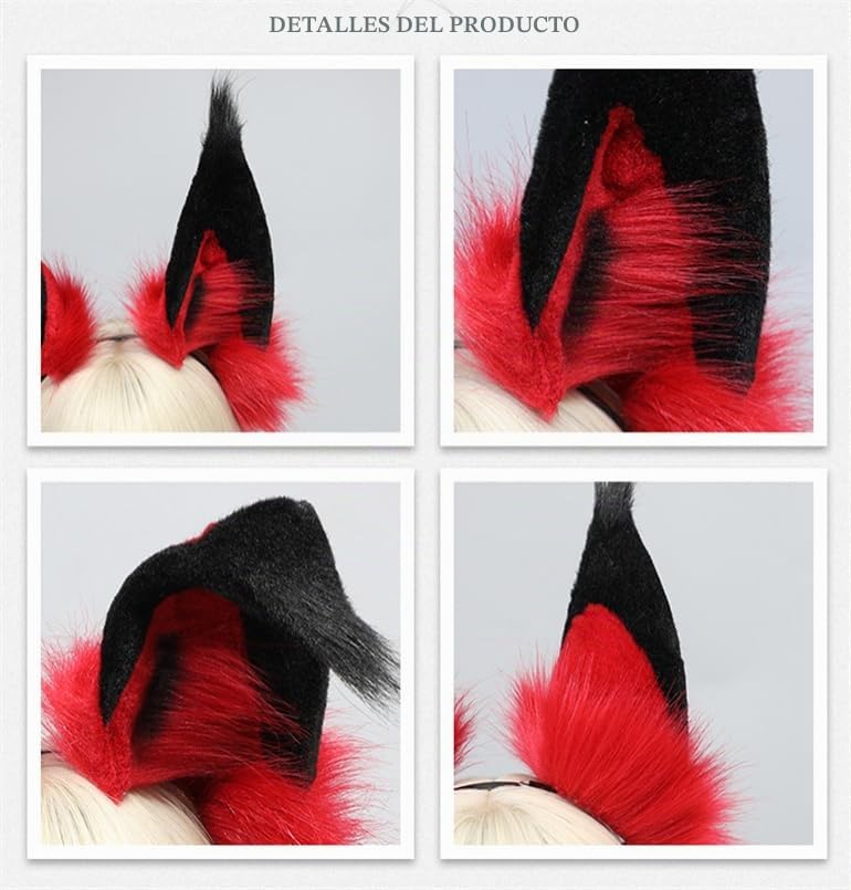 QHQ-SHININGLIFI Diadema con orejas de zorro rojo peludo, hechas a m...