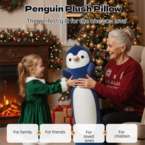 Somao Almohada de peluche de pingüino, animal de peluche de 35.4 pu...