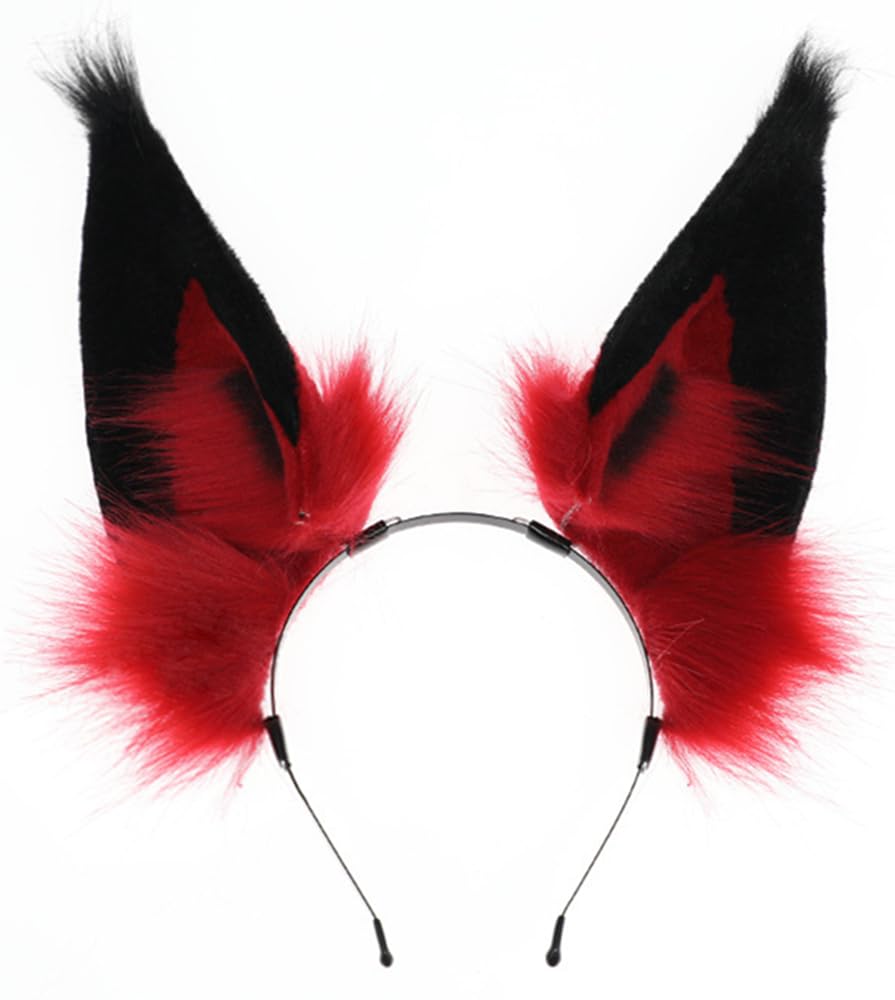 QHQ-SHININGLIFI Diadema con orejas de zorro rojo peludo, hechas a m...