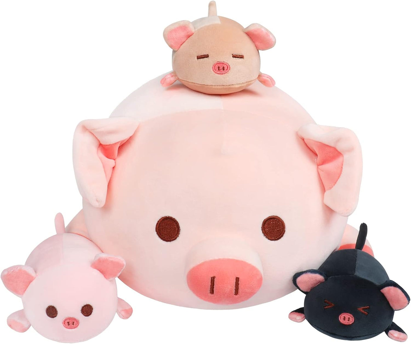 Achwishap 4 peluches de cerdo, 19.6 pulgadas, mamá y 3 bebés de cer...