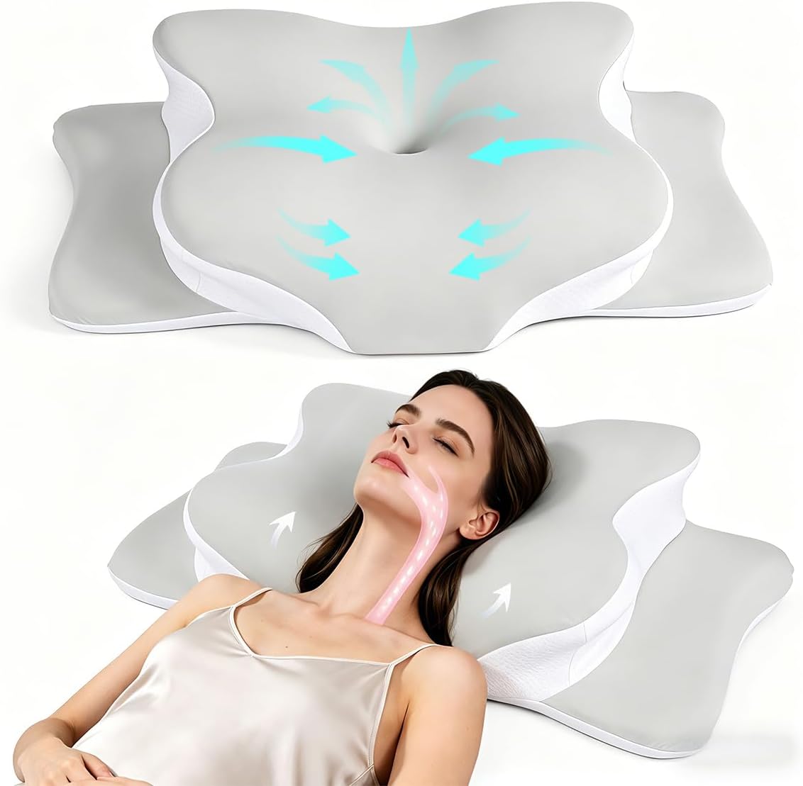 WKEFF Almohada cervical para aliviar el dolor de cuello, diseño hue...