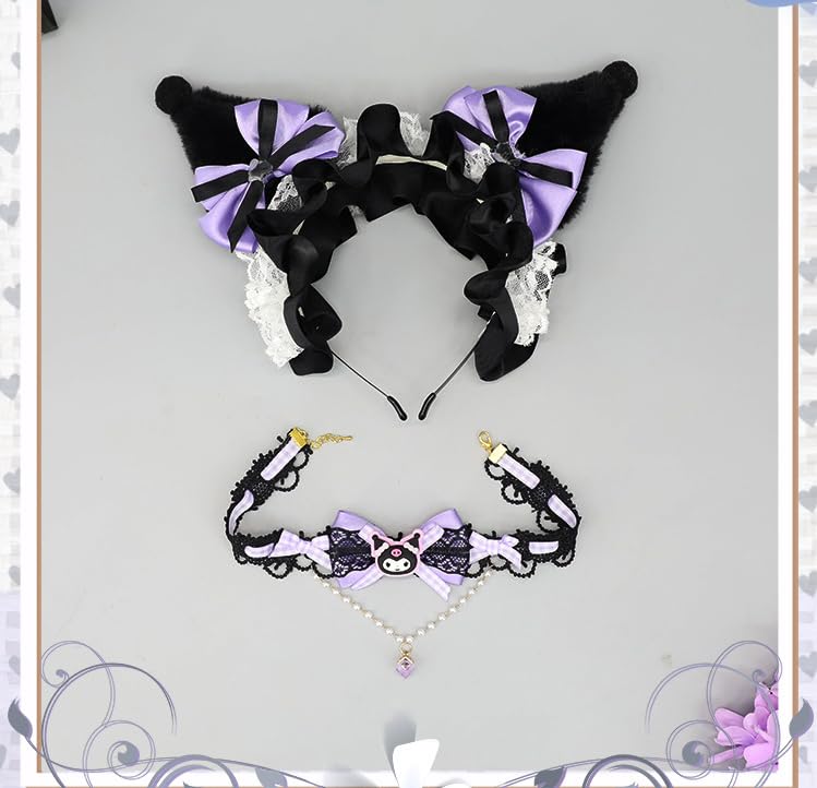 QHQ-SHININGLIFI Juego de accesorios de cosplay de orejas de gato y...
