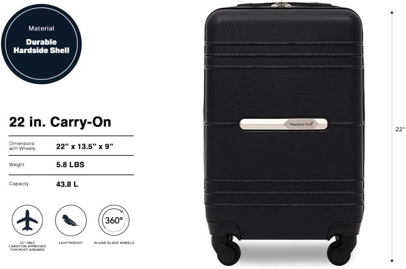 Travelers Club Equipaje de mano Richmond Spinner de 22", Negro
