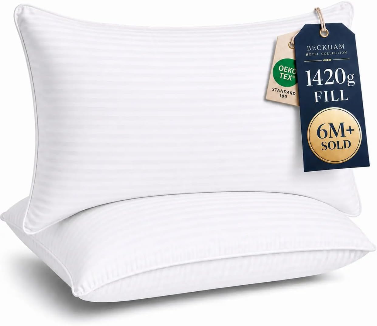 Beckham Hotel Collection Juego de 2 almohadas de cama tamaño King,...
