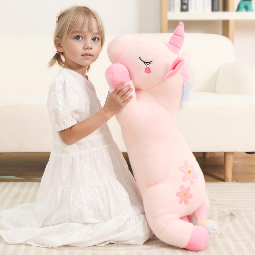 Peluche de unicornio rosa gigante lindo de 32 pulgadas, almohada de...