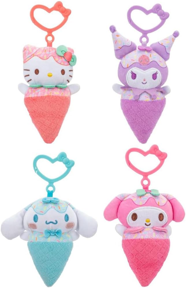 Hello Kitty and Friends - Paquete de 4 peluches con clip de helado...