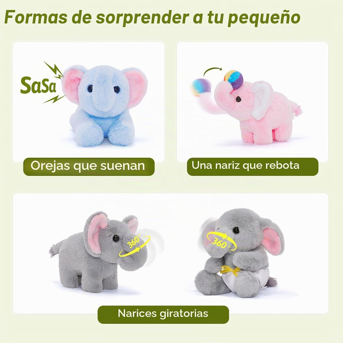 OUOZZZ Animal de peluche de elefante con 4 elefantes bebés, juego d...