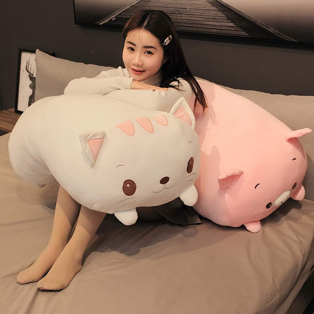 Jensquaify Almohada de Peluche de Gato para Abrazar, Almohada Corpo...