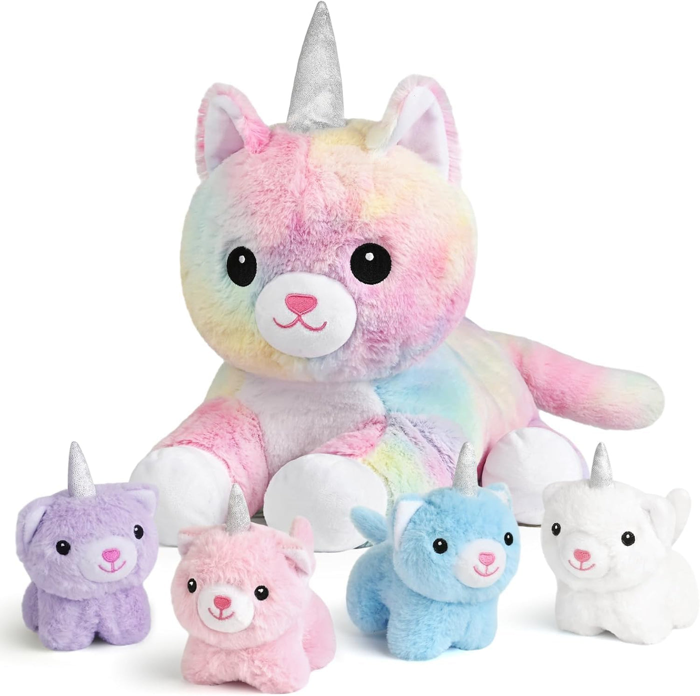 KMUYSL - Juguete de peluche con 4 bebés, diseño de unicornio y gato...