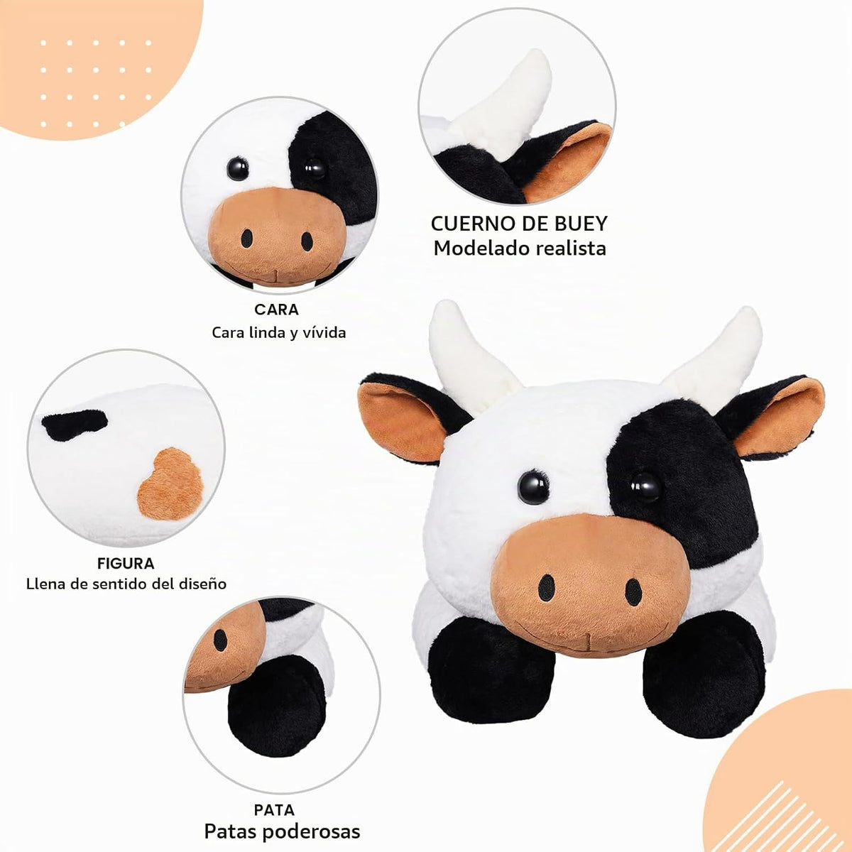 ZBLX Peluche de vaca gigante, animal de peluche de vaca grande de 3...