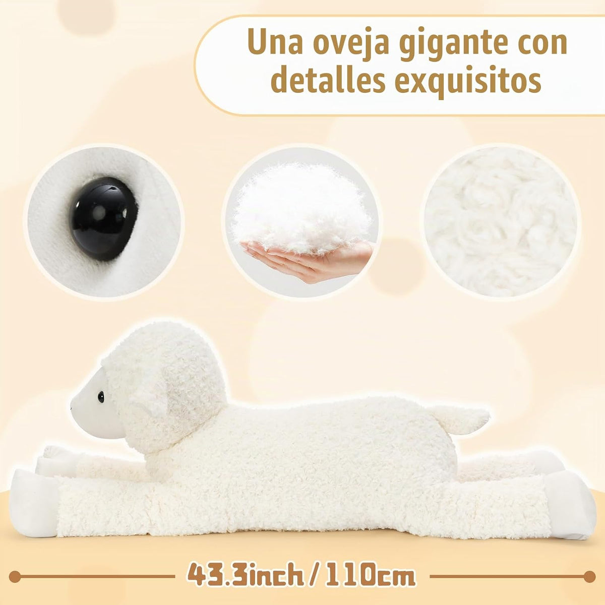 Tezituor 43.3 animal de peluche gigante de ovejas blancas, almohada...