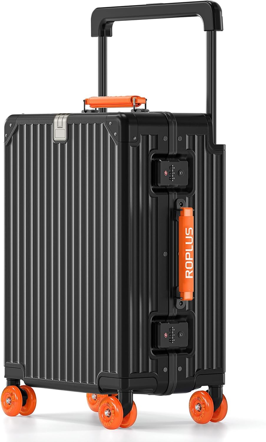 ROPLUS Equipaje rígido con marco de aluminio de policarbonato, negr...