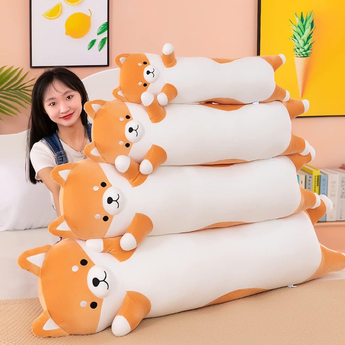MIAOHAHA Almohada larga de peluche para perros Shiba Inu, suave alm...
