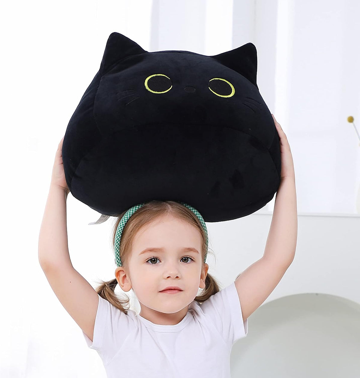 WeBingo Peluche de gato negro de 16 pulgadas, almohada de peluche d...