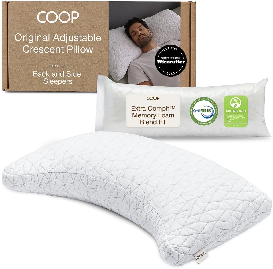 Coop Home Goods Almohada ajustable original Crescent, almohadas de...