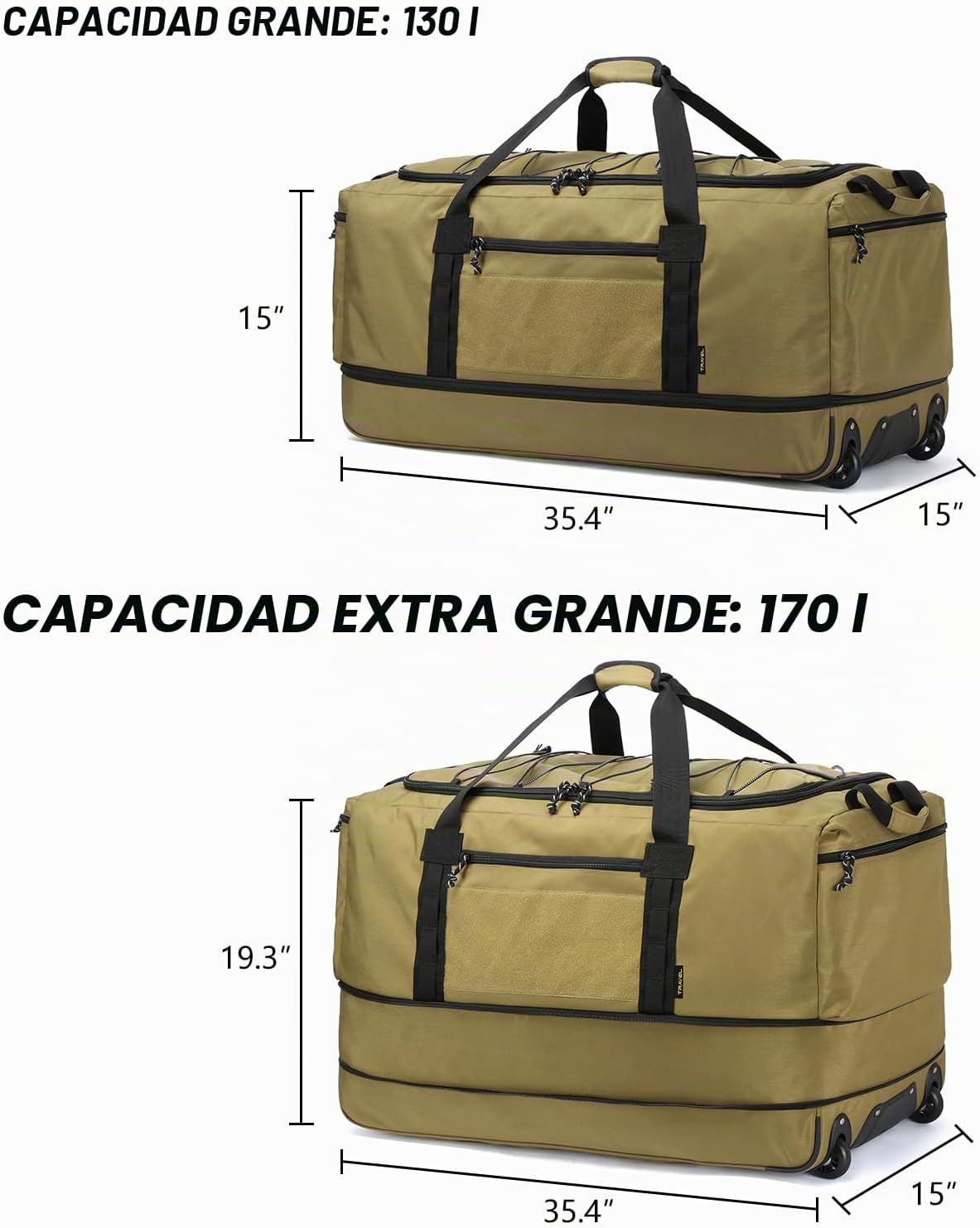 Laripwit Bolsa de Lona Plegable con Rueda Extra Grande 167L Expandi...