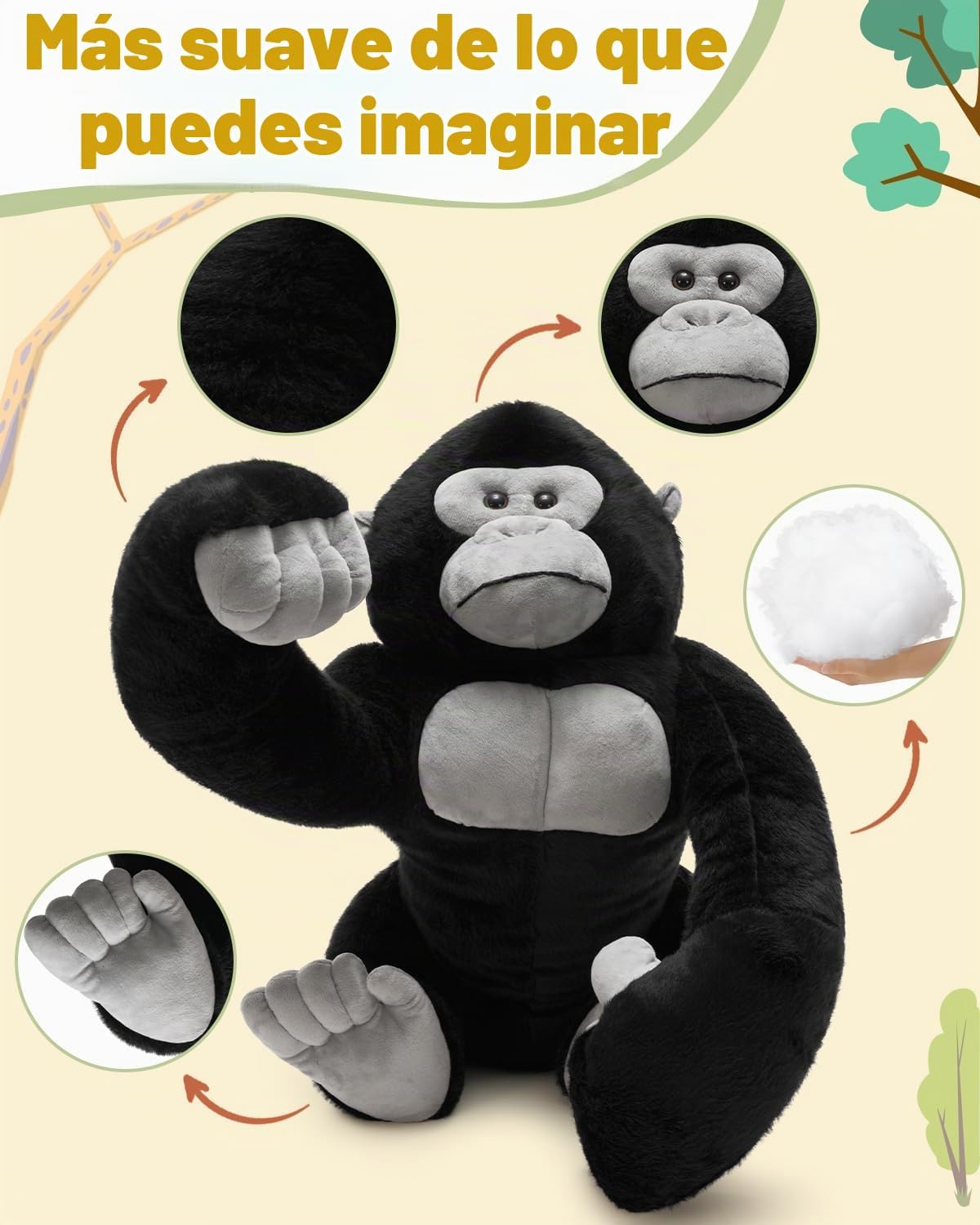 MaoGoLan Big Gorilla - Animal de peluche gigante de 23.6 pulgadas,...