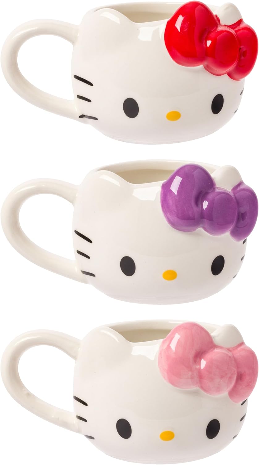 Silver Buffalo Sanrio Hello Kitty Conjunto de 3 tazas de cerámica e...