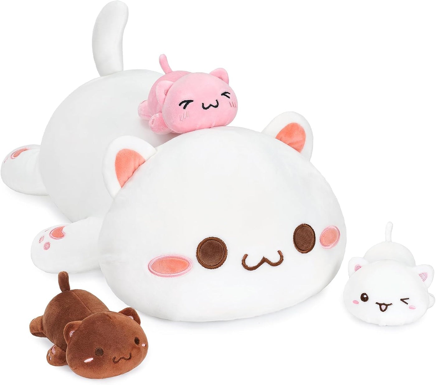 Onsoyours Mamá de peluche de gato de 19.7 pulgadas con 3 peluches d...