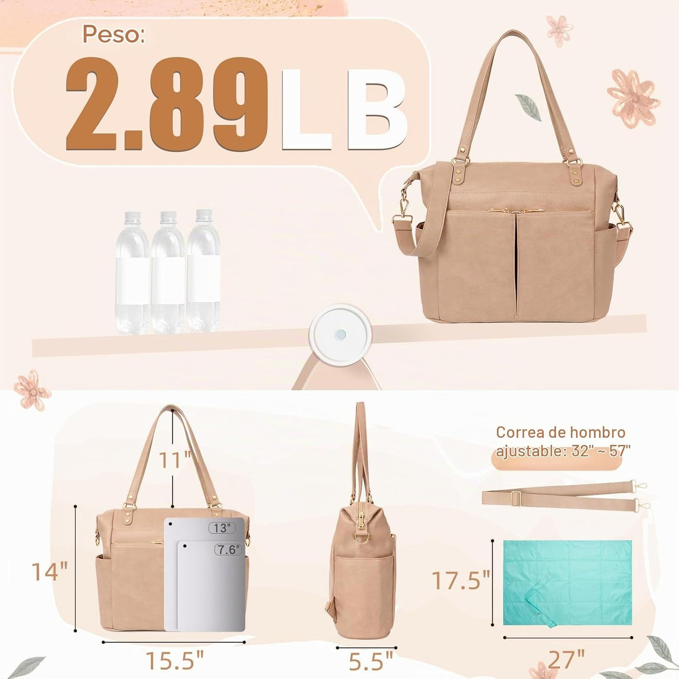 MOMINSIDE Bolsa de pañales Tote Convertible Bolsa de pañales Mochil...