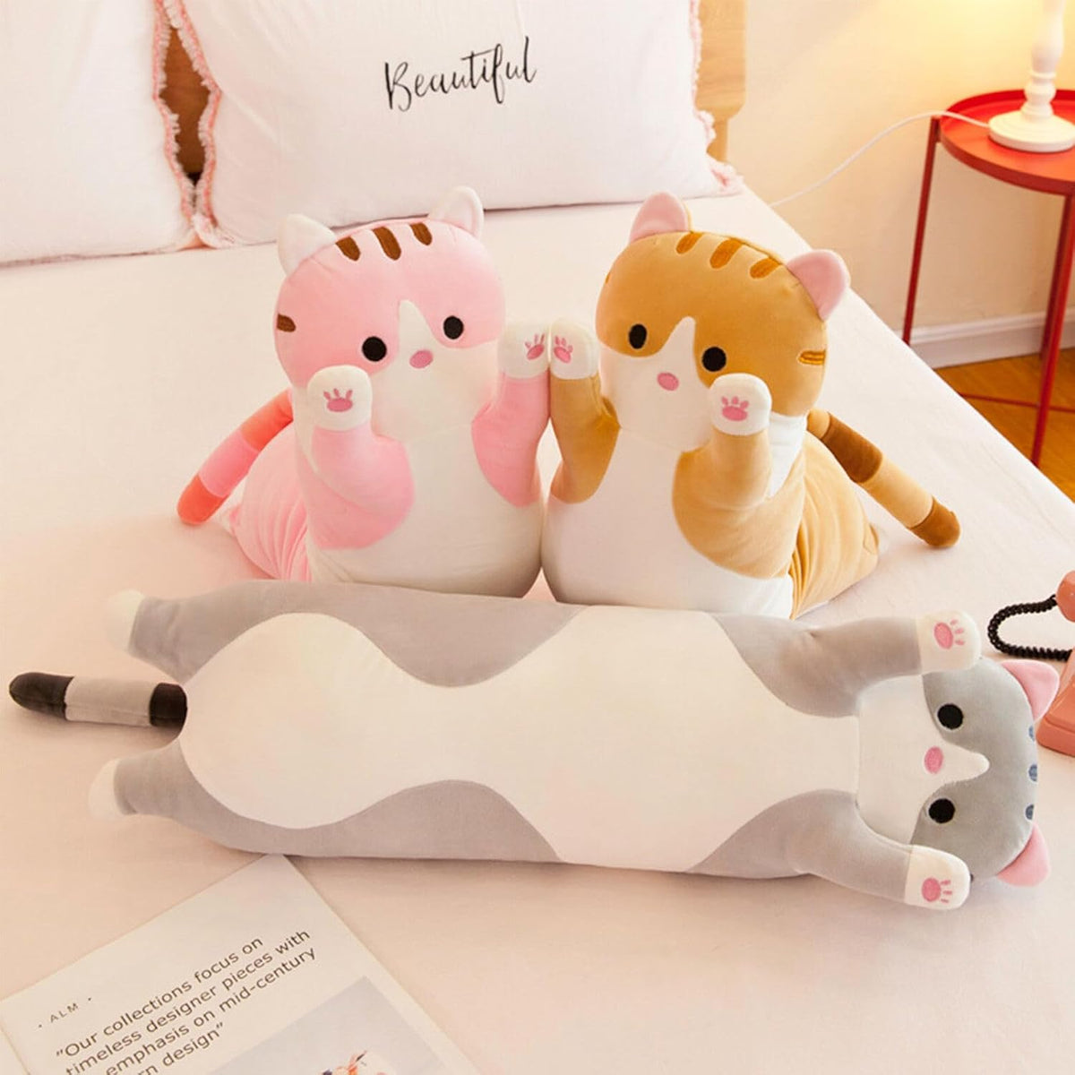 Almohada larga de felpa suave con diseño de gato para abrazar, almo...