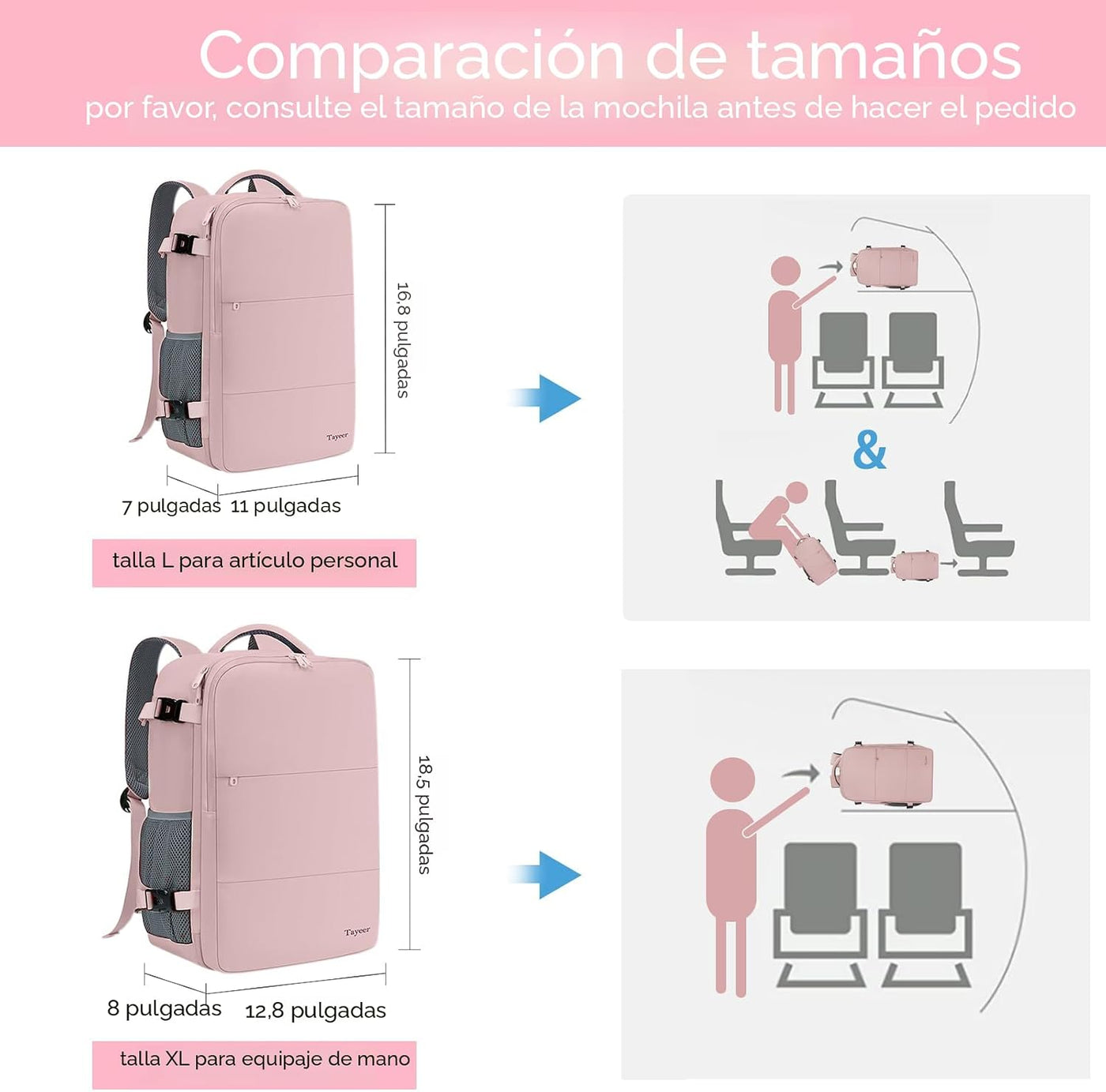 Taygeer - Mochila de viaje para mujeres, mochila de cabina con puer...