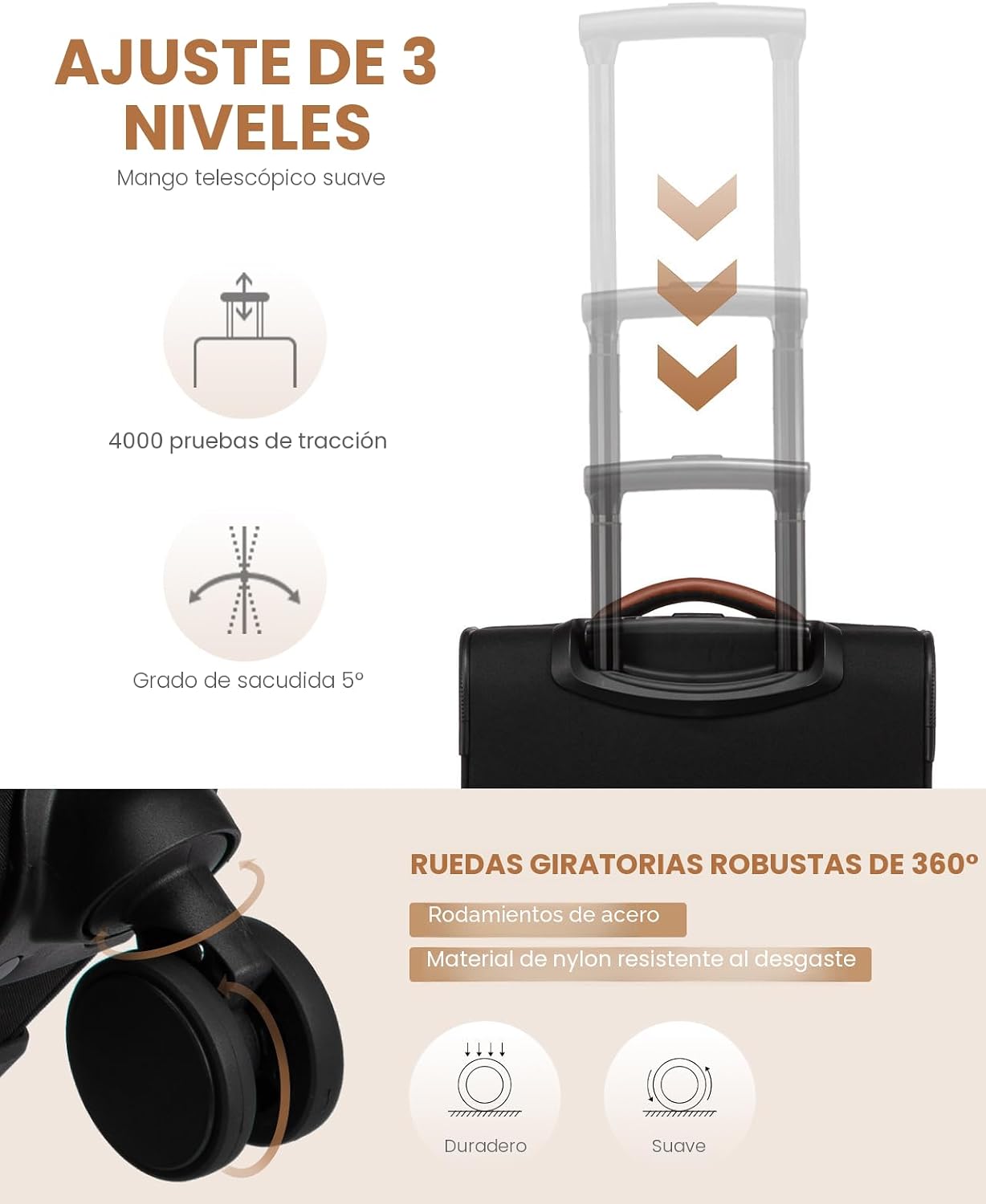LOVEVOOK Equipaje de mano Maleta ligera con ruedas giratorias DOBLE...