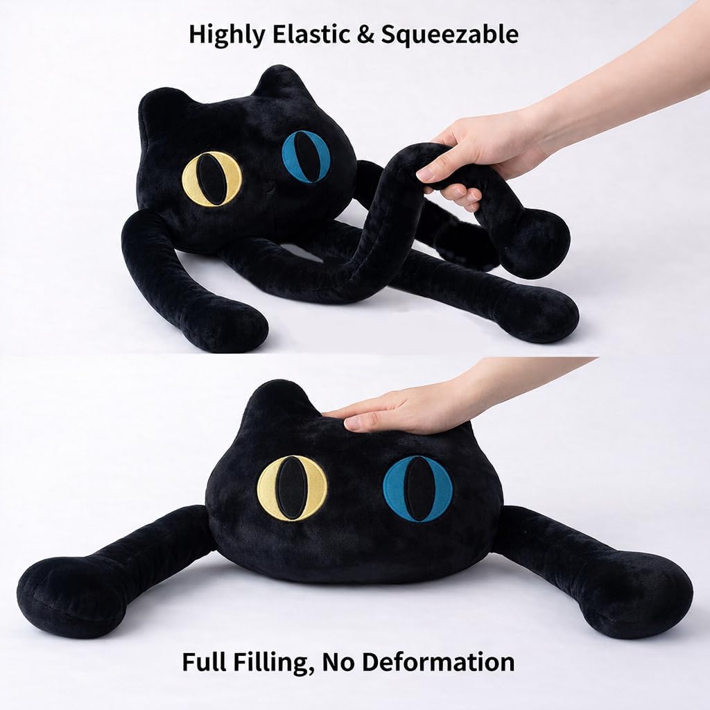vitegaw Almohada larga de felpa con diseño de gato negro de 39 pulg...