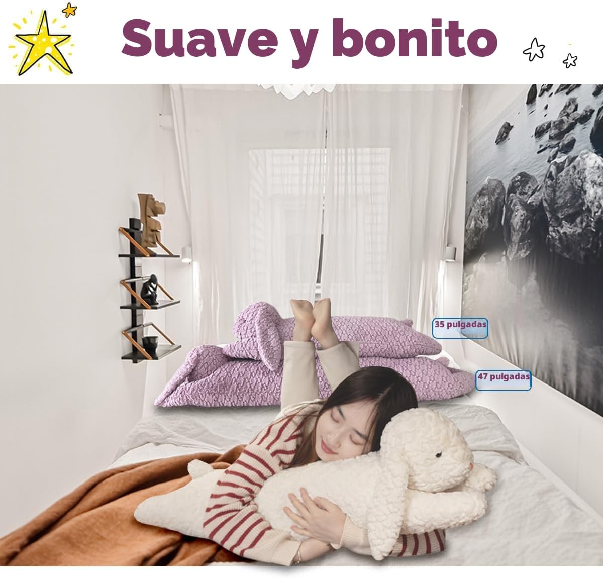 Hofun4U Almohada de felpa de conejo, animal de peluche de conejo, a...