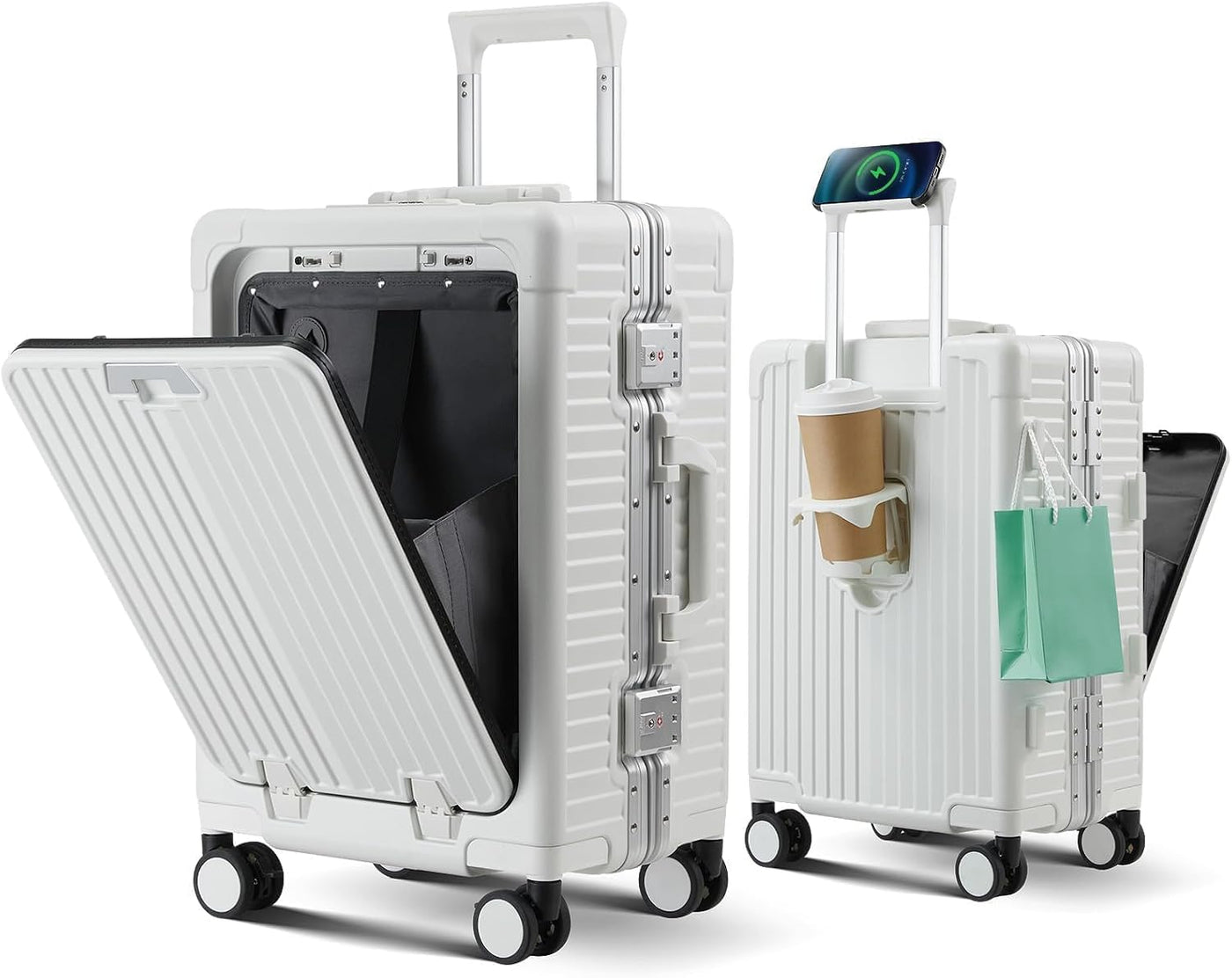 cllson Equipaje de mano con marco de aluminio con portavasos, malet...