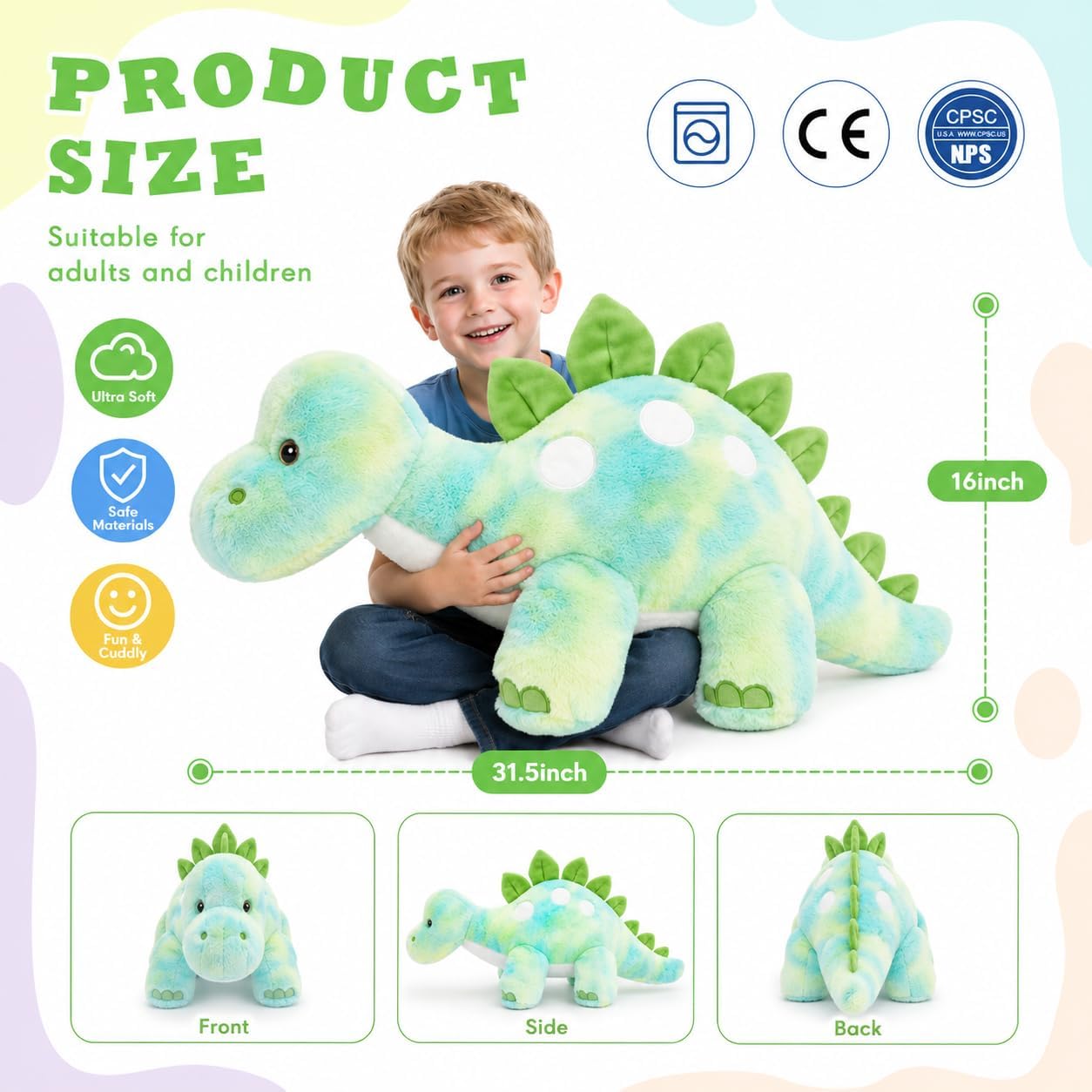 Karister Peluche de dinosaurio gigante para niñas, juguetes de pelu...