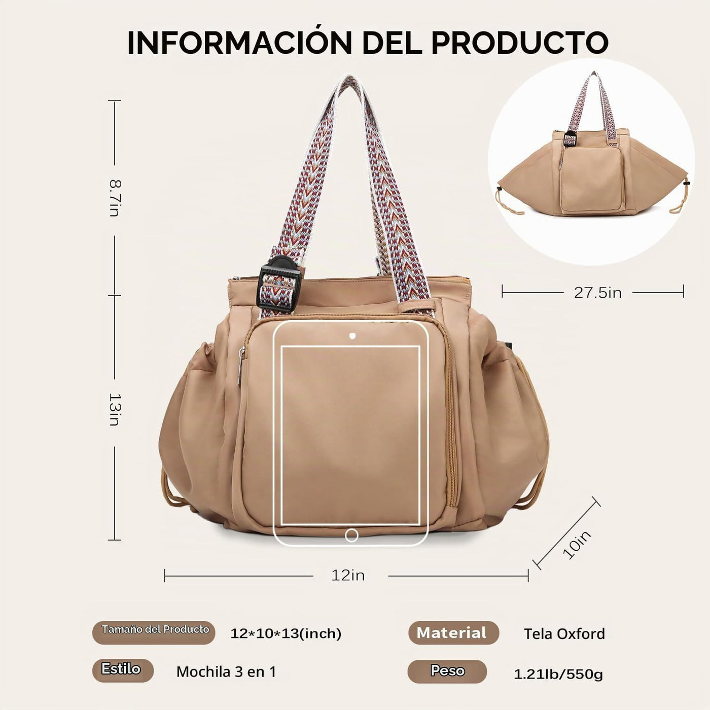 BELLPO Mochila convertible para todos los días, bolsa para pañales,...