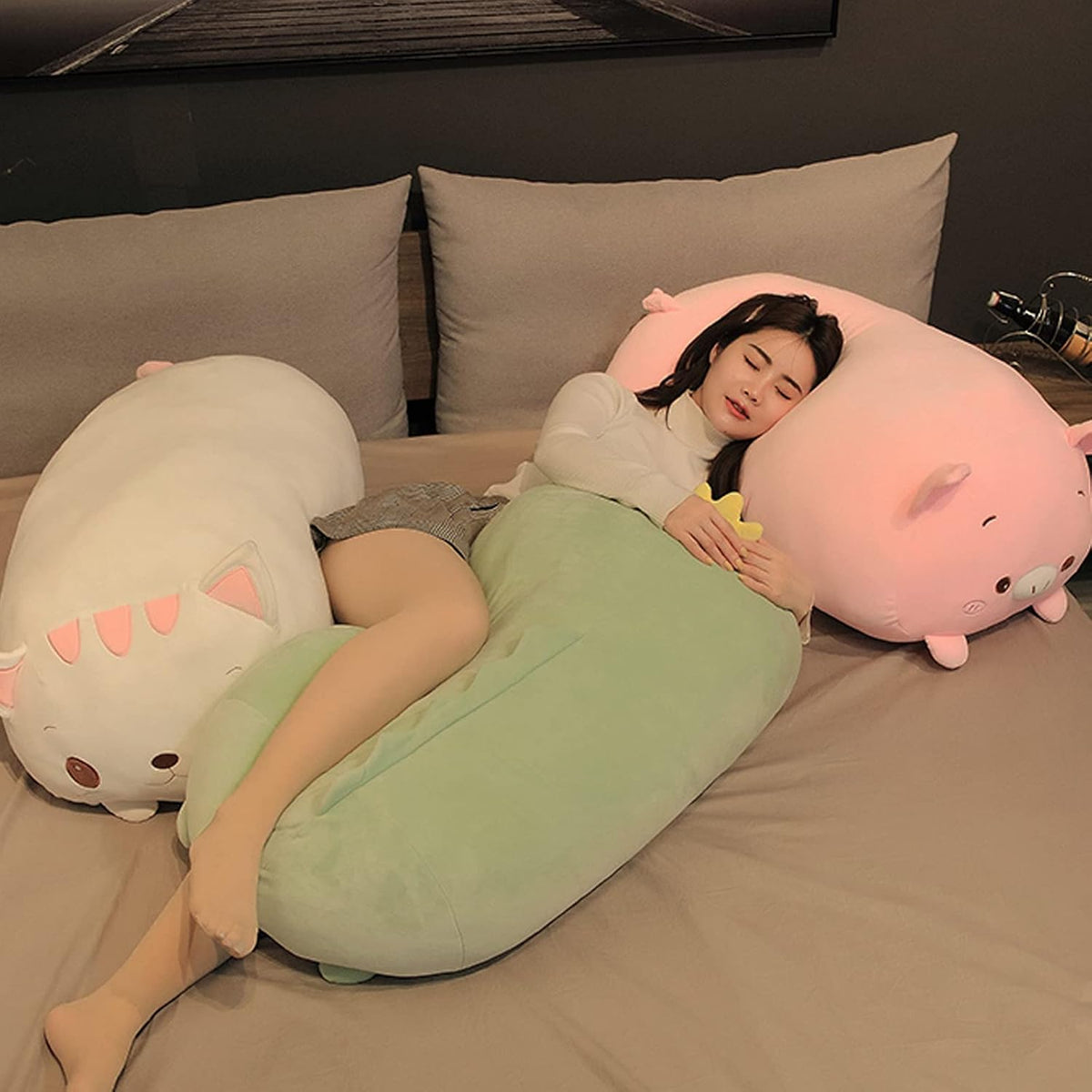 Jensquaify Almohada de Peluche de Gato para Abrazar, Almohada Corpo...