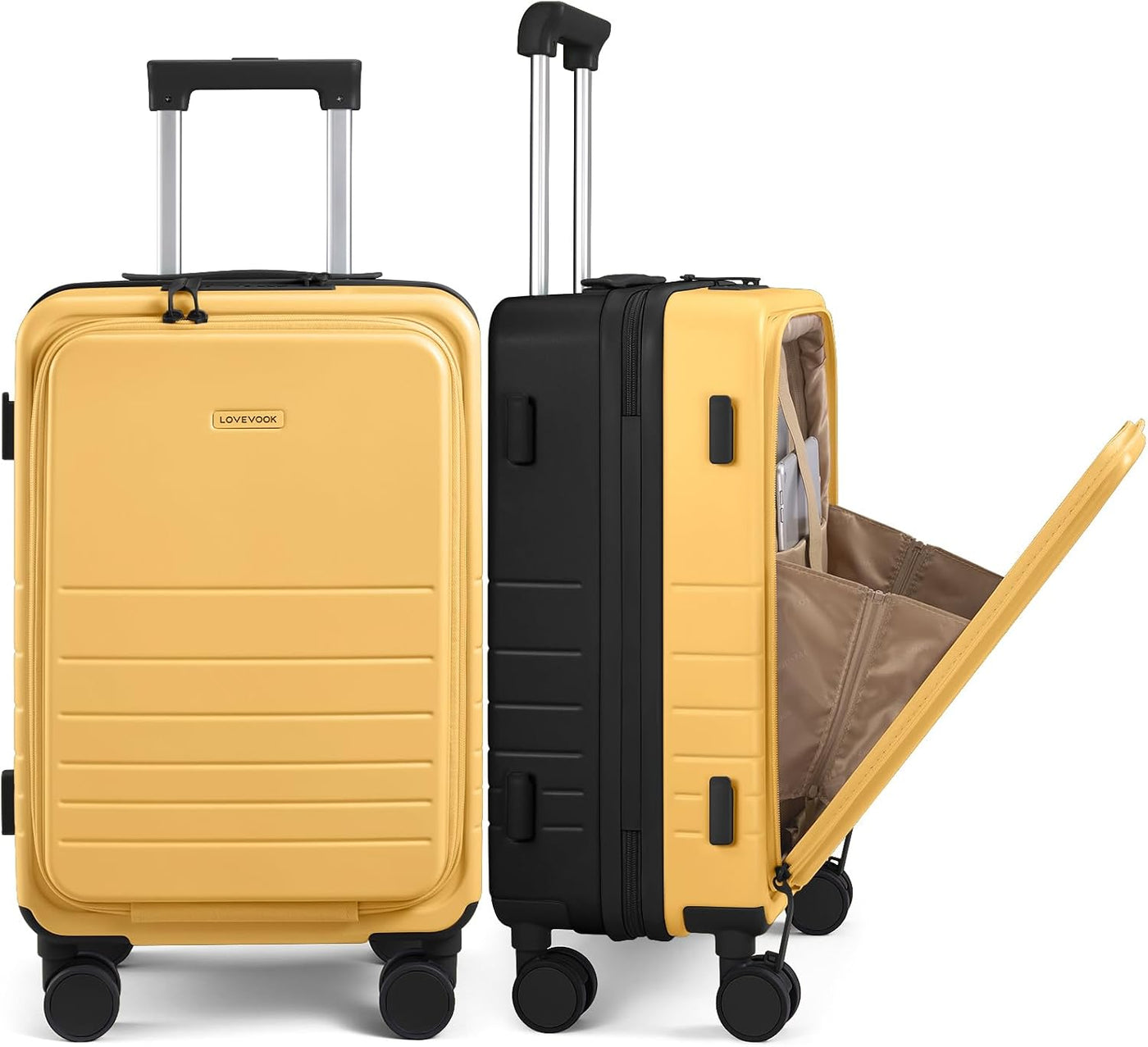 LOVEVOOK Equipaje de mano, Amarillo mate - Negro, Elegante, moderno