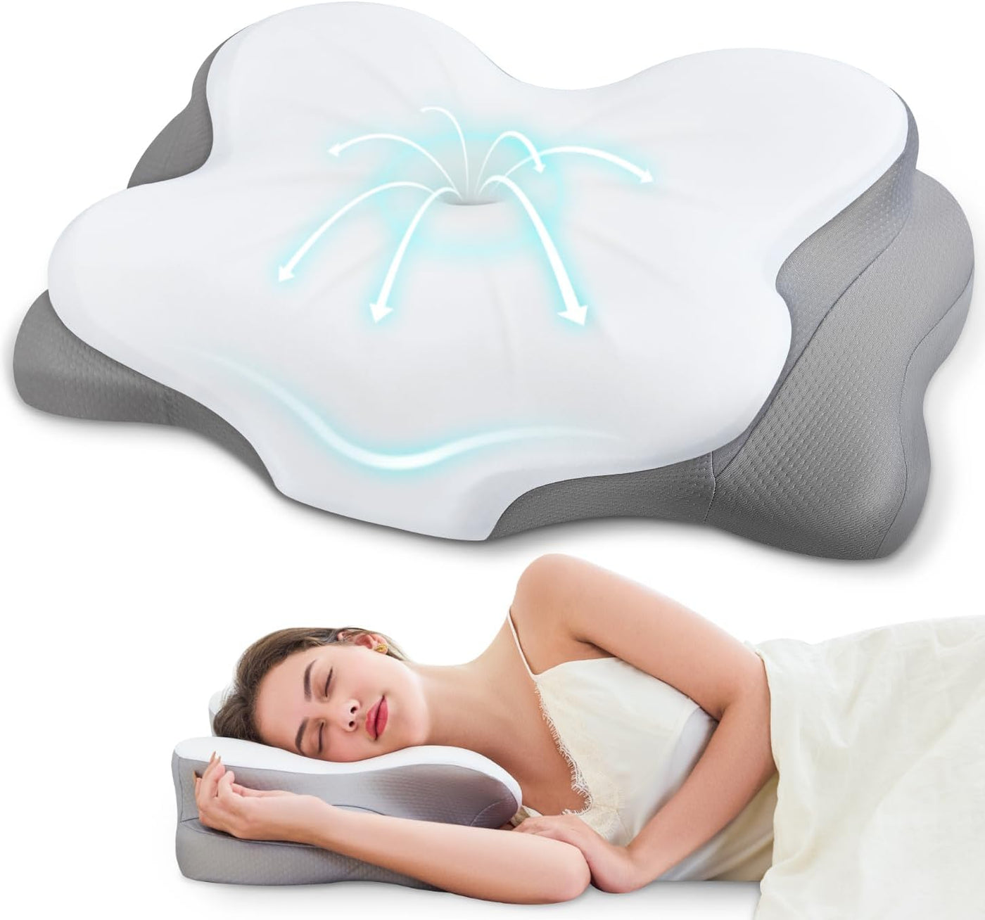 Almohada cervical para el cuello, almohada ergonómica de espuma vis...