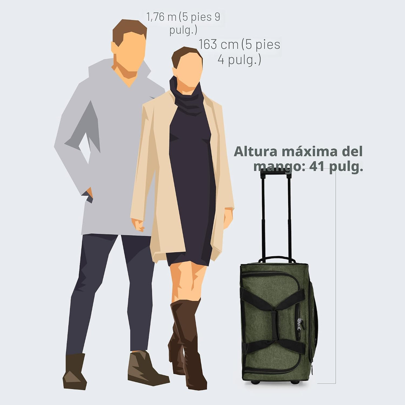 Pacific Gear - Bolsa de lona con ruedas rodantes, Verde