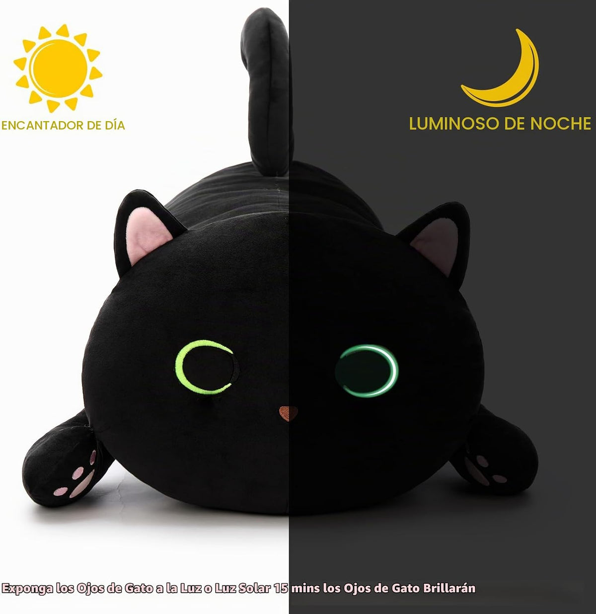 MaoGoLan Almohada corporal de felpa de gato negro, 44 pulgadas, jug...