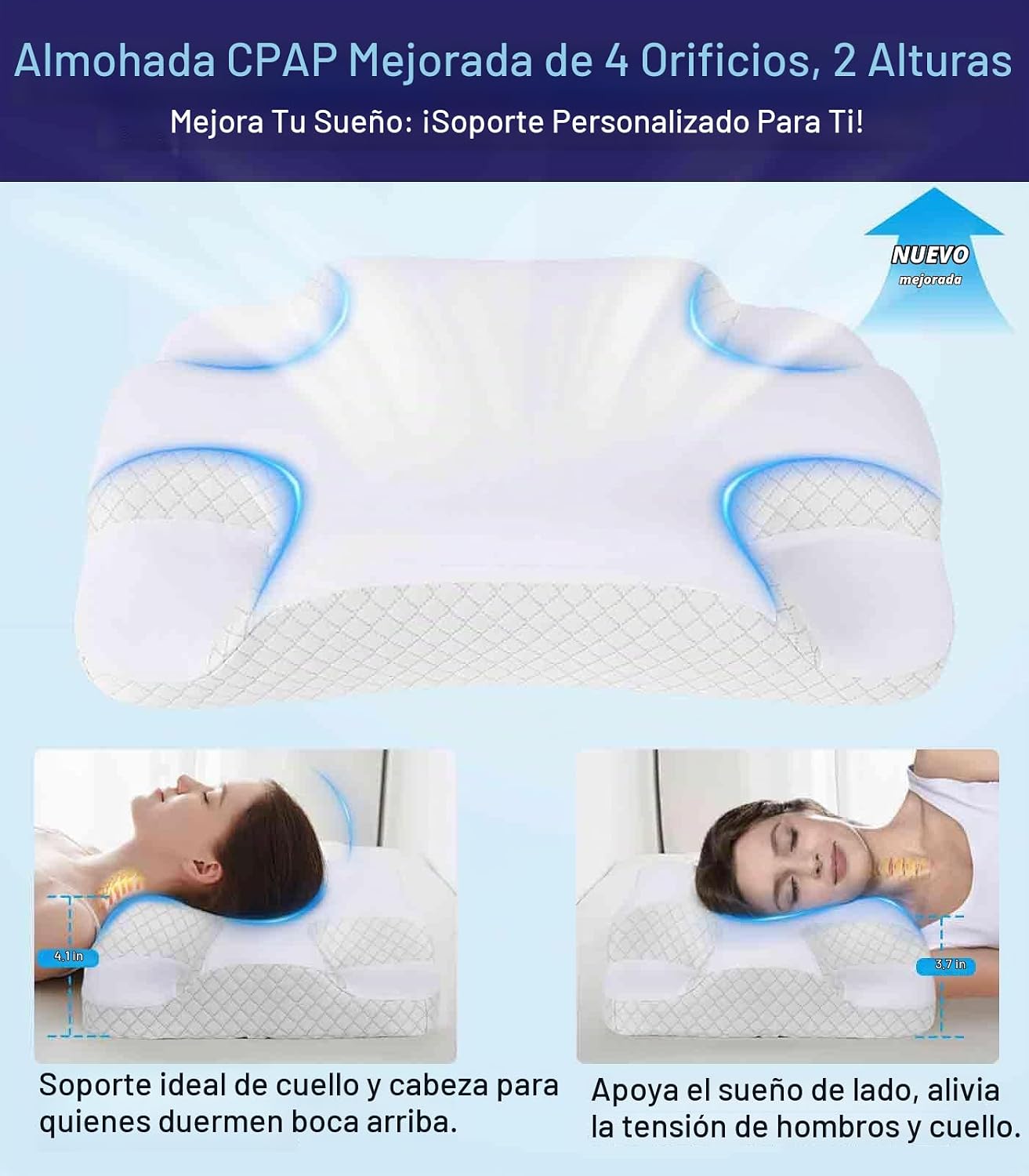 Almohada IKSTAR para sueño profundo CPAP para dormir de lado para t...