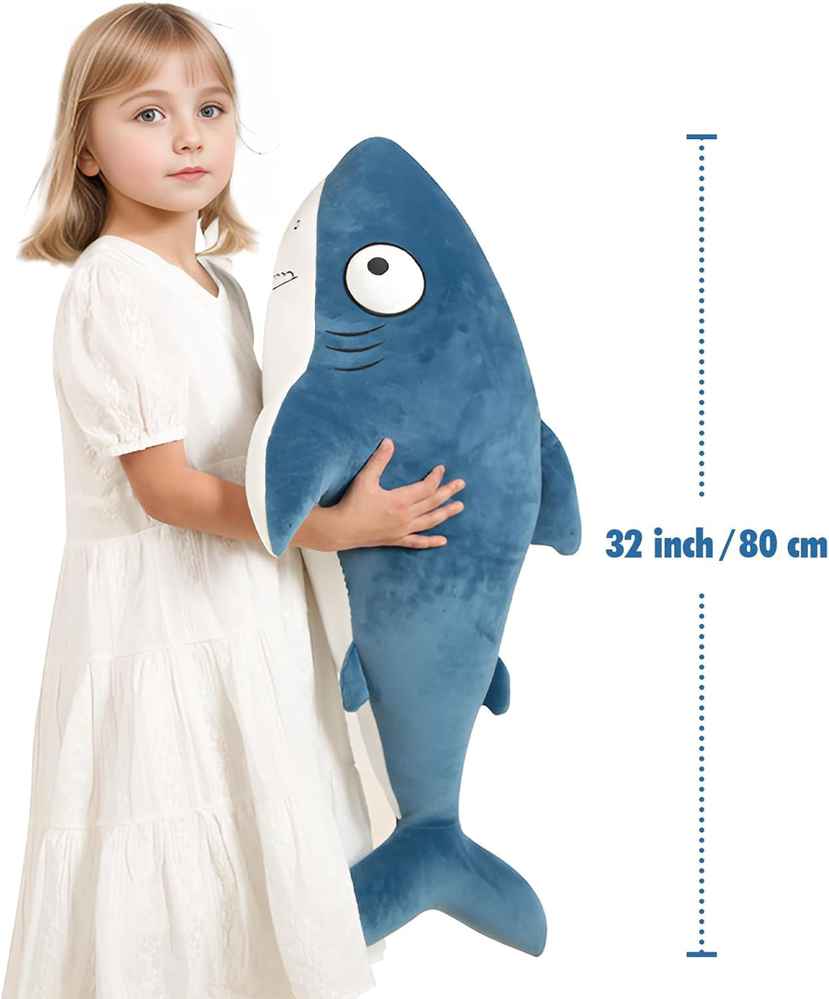 Peluche de tiburones gigantes azules de 32 pulgadas, animales de pe...