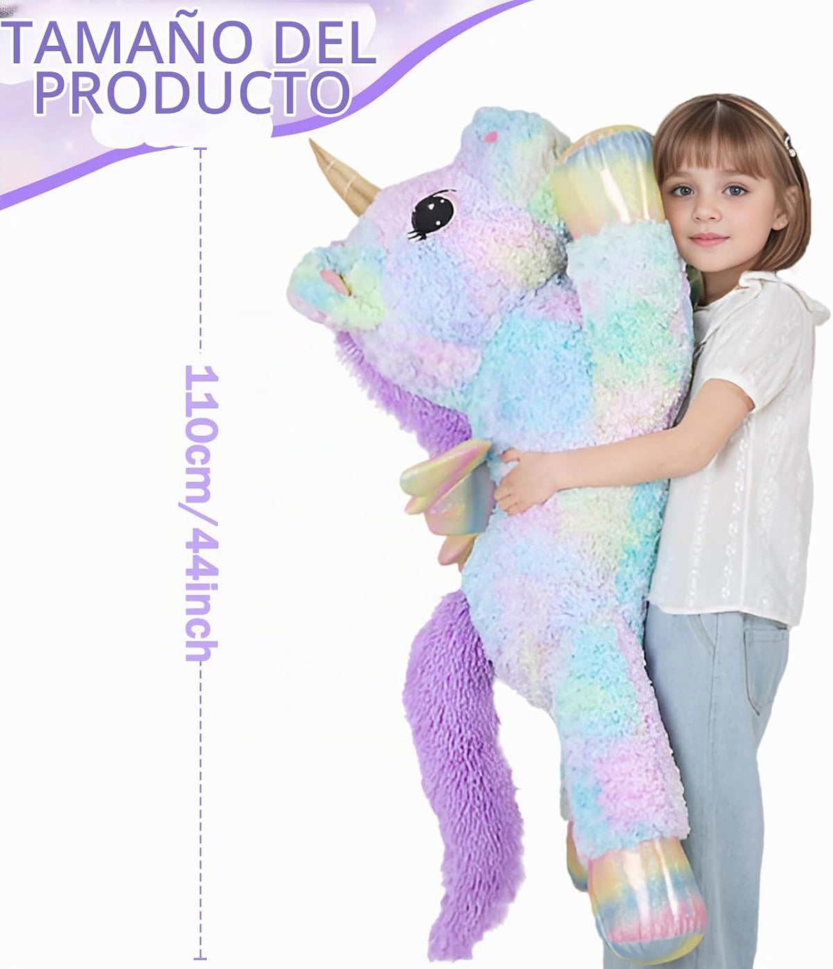 FFxiong almohada de peluche de unicornio arcoíris gigante de 44 pul...