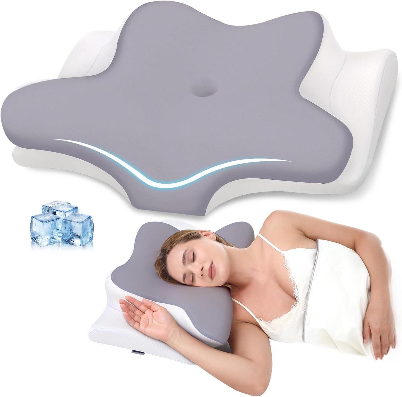 Missleep Almohada cervical para cuello, almohada ergonómica de espu...